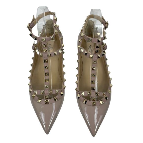 NEW Valentino Garavani Rockstud Caged Paten Leather Flats Pink Size 38.5 - Picture 6 of 15